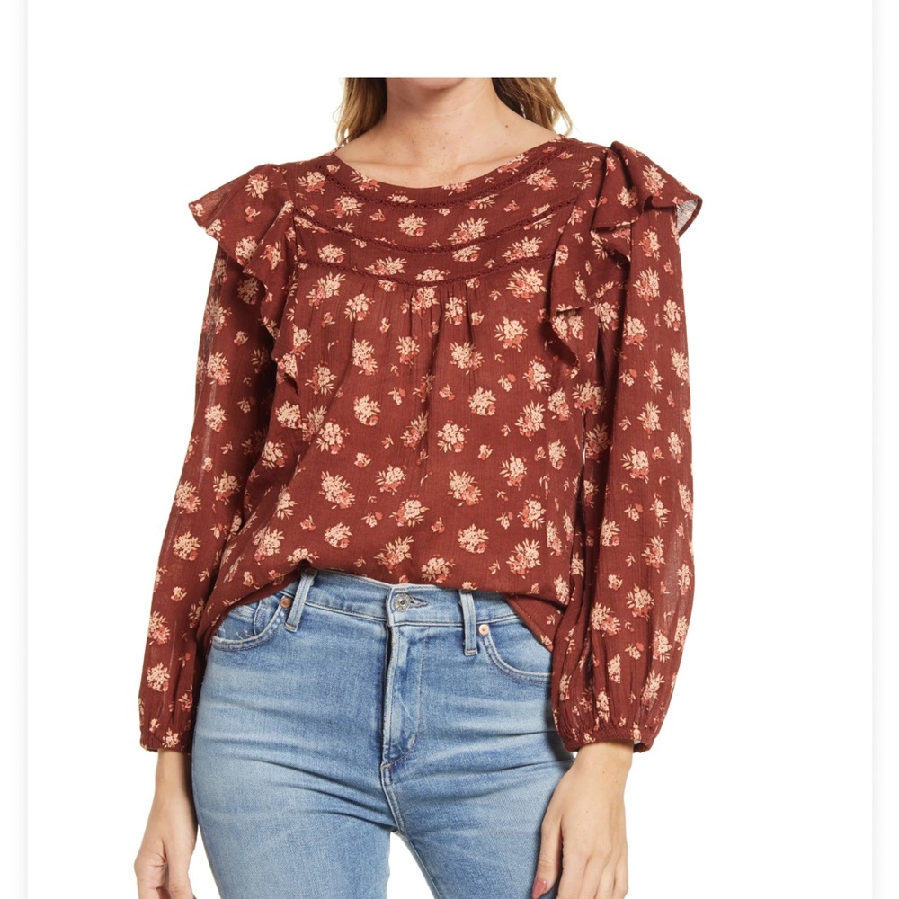 NWOT Madewell Ladder Trim Ruffle Top Size XXS
